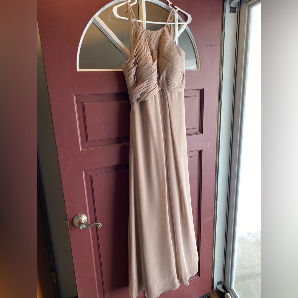 Azazie Ginger floor length bridesmaid dress - in color taupe